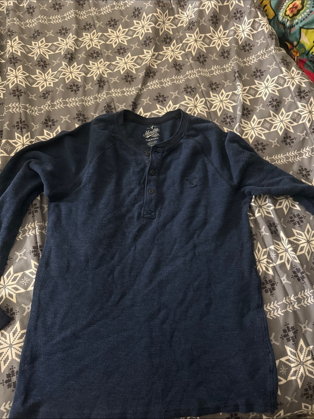 American Eagle Outfitters Navy Long-Sleeve Thermal Henley